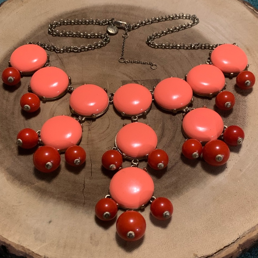 J. Crew Jewelry Gold Tone Statement Necklace Peach Pink Orange Red Bubble Bauble